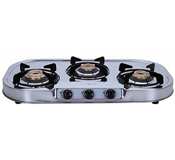 Elica 3 Burner Stainless Steel Gas Stove (INOX 753 SS) Manual Silver (INOX753SS)